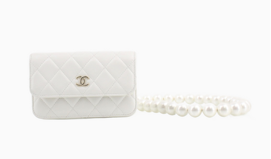 Calfskin Quilted Mini Maxi Pearls Wallet On Chain WOC White